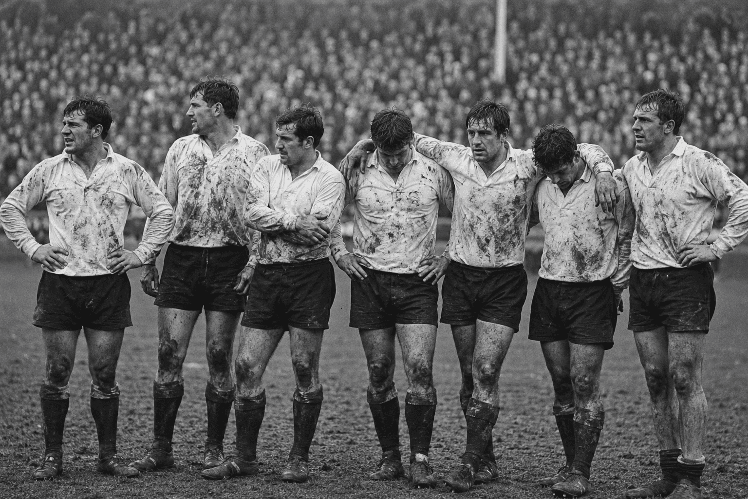 Équipe de rugby alignée avant un match dans un stade